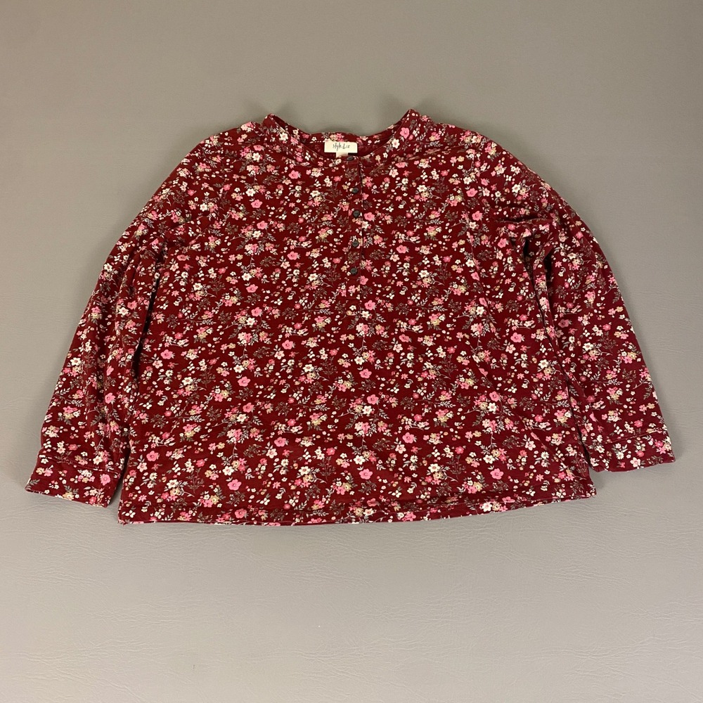 Style & Co Tunic Top Blouse Women's Plus Size‎ 1X Floral Long Sleeve Burgundy
